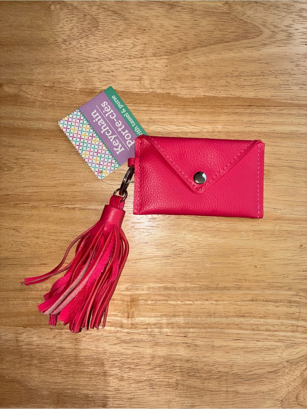 NWT Pink Faux Leather Coin Purse Keychain with Tassel & Snap Closure